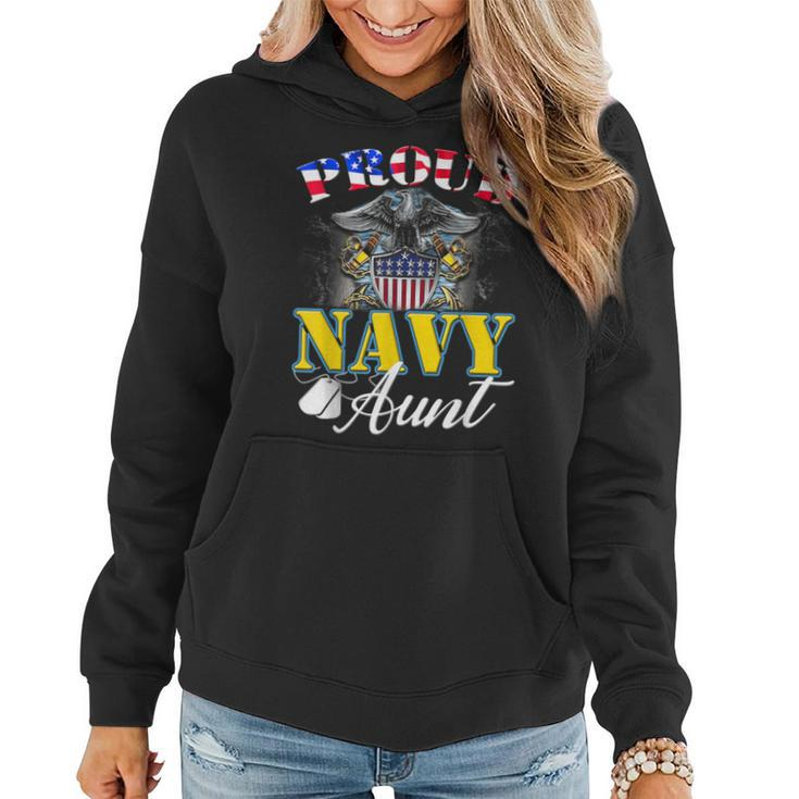 Proud Navy Aunt With American Flag Veteran Women Hoodie