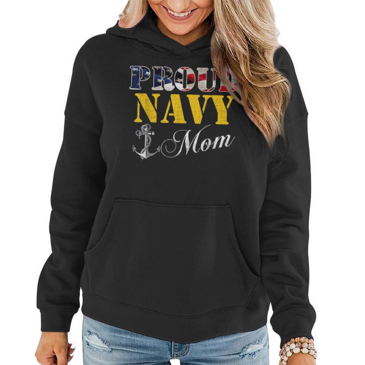 Proud Navy Mom With American Flag For Veteran Day Women Hoodie