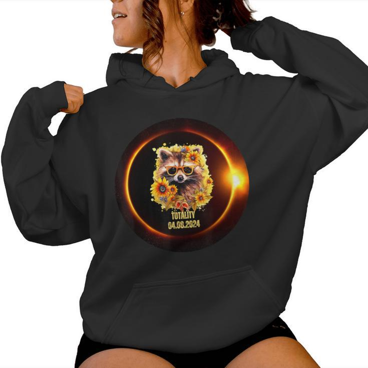 Raccoon Sunflower Totality Total Solar Eclipse April 8 2024 Women Hoodie