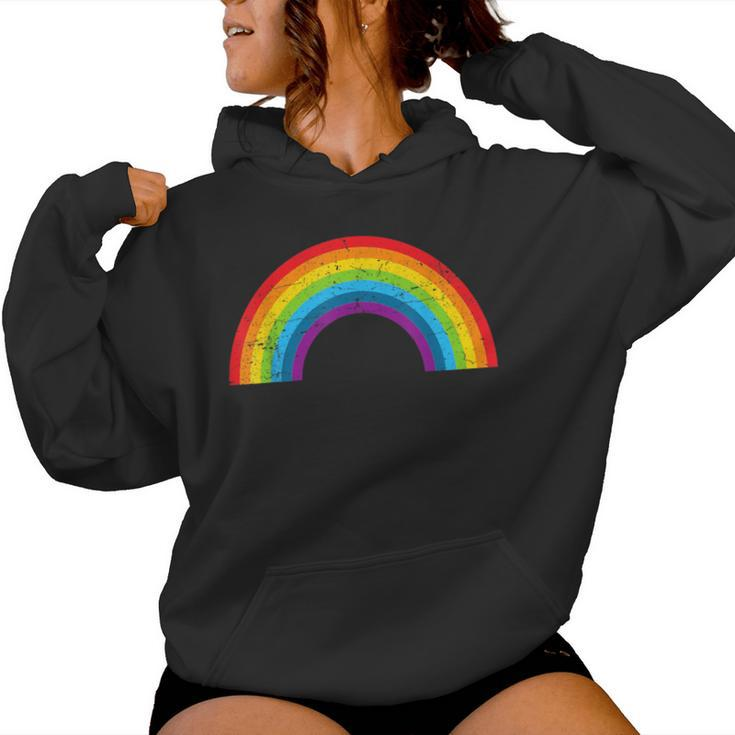 Rainbow Vintage Retro 80'S Style Gay Pride Rainbow Women Hoodie