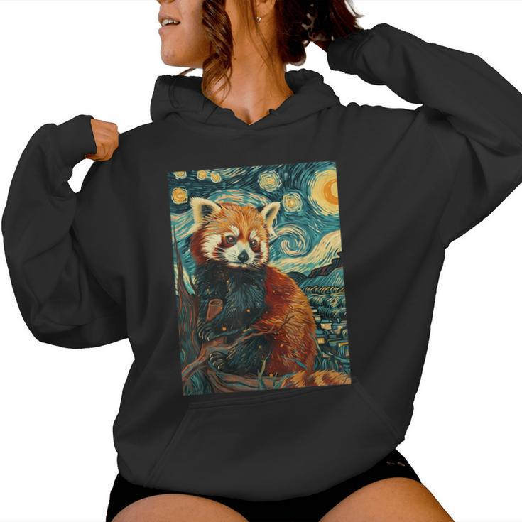 Red Panda Starry Night Van Gogh Style Graphic Women Hoodie