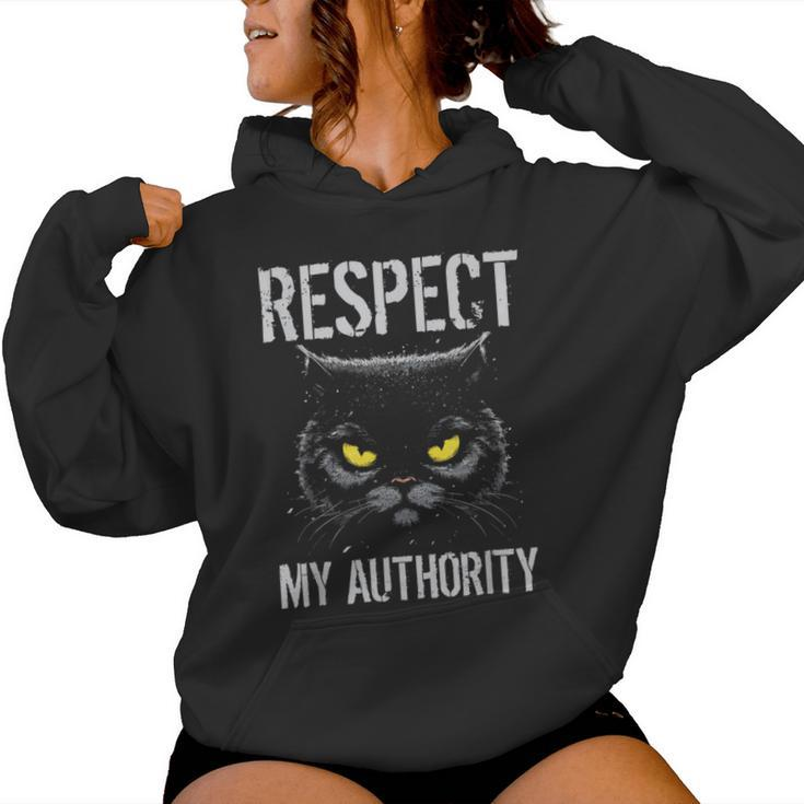 Respect My Authority Sarcastic Moody Cat Kitten Women Hoodie