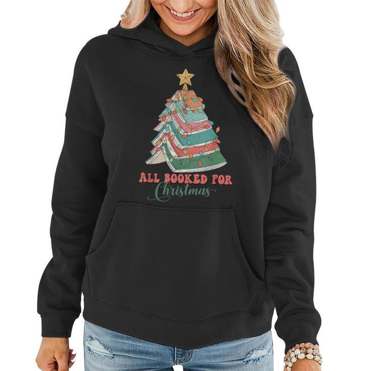 Retro All Booked For Christmas Book Lover Cute Teacher Xmas Women Hoodie