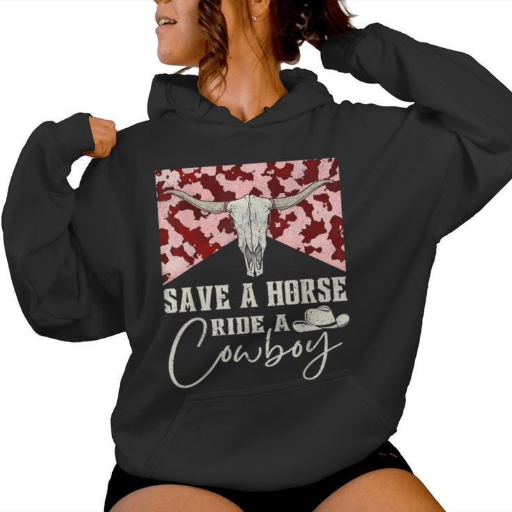 Retro Bull Skull Western Country Save A Horse Ride A Cowboy Women Hoodie