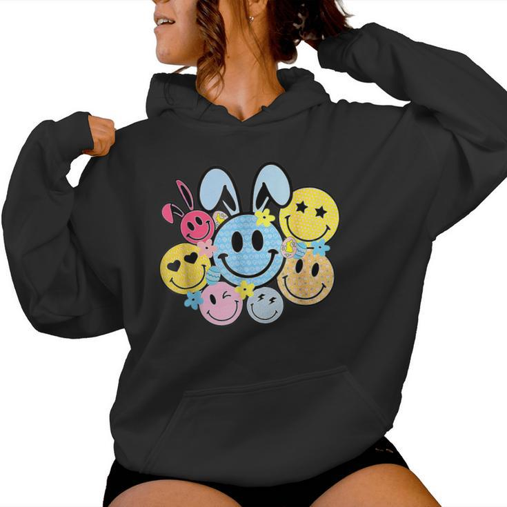 Retro Easter Bunny Smile Face Groovy Happy Easter Day Womens Women Hoodie