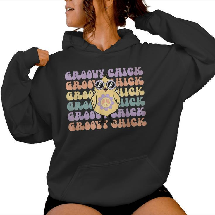 Retro Groovy Chick Easter Cute Chicken With Glasses Women Hoodie