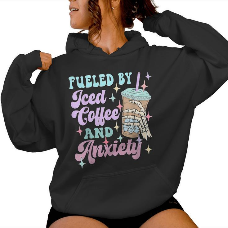 Retro Groovy Coffee Fueled By Iced Coffee And Anxiety Women Hoodie