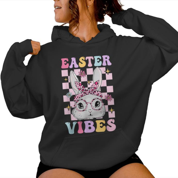 Retro Groovy Easter Vibes Bunny Checkered For Girls Women Hoodie