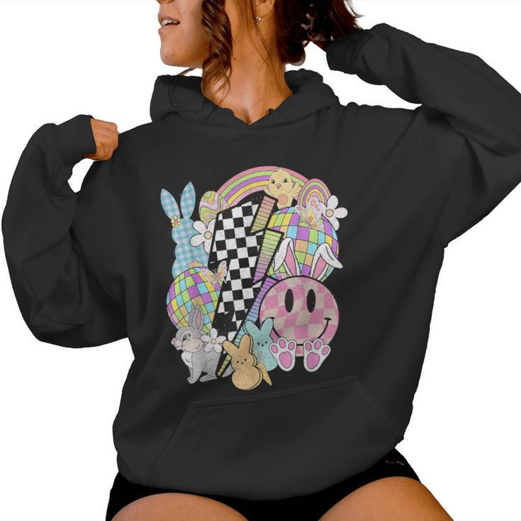 Retro Groovy Happy Easter Bunny Smile Face For Girls Women Hoodie