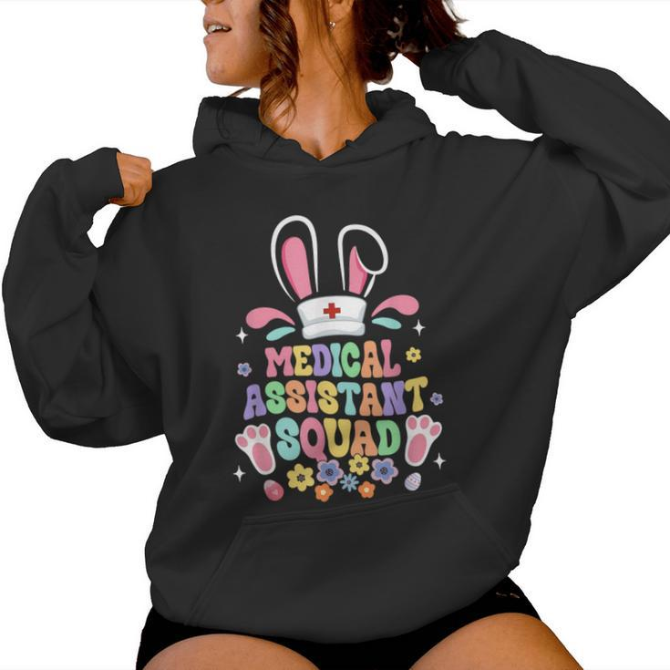 Retro Groovy Medical Assistant Squad Bunny Ear Flower Easter Women Hoodie