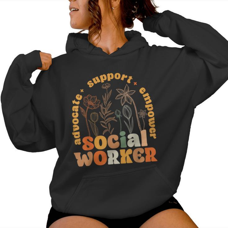 Retro Groovy Social Worker Flower Social Work Month Women Hoodie
