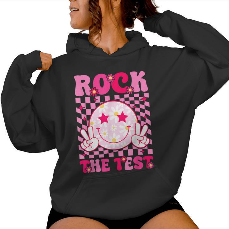 Retro Groovy Test Day Rock The Test Smile Hippie Pink Girls Women Hoodie