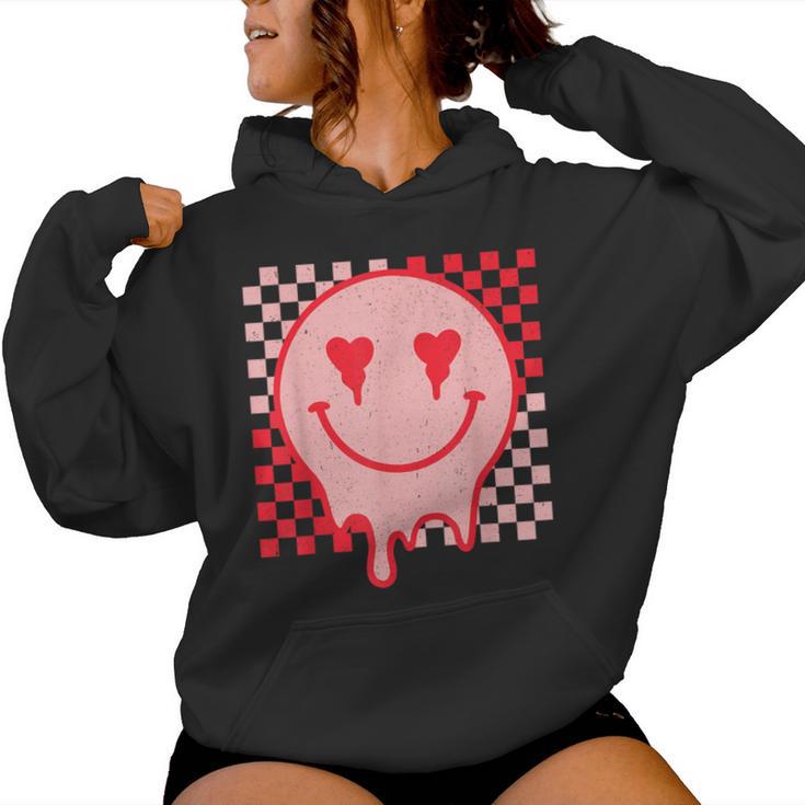 Retro Groovy Valentines Day Hippie Heart Matching Women Hoodie