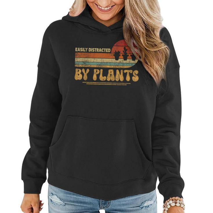 Retro Pots Easily Distracted By Plants Botany Plant Lover Women Hoodie