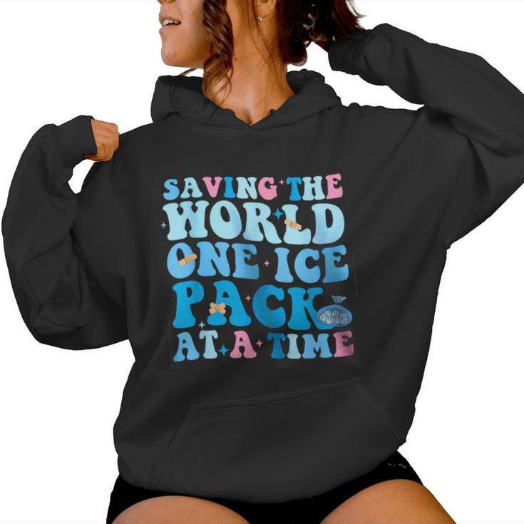 Retro Saving The World One Ice Pack At A Time School Nurse Women Hoodie