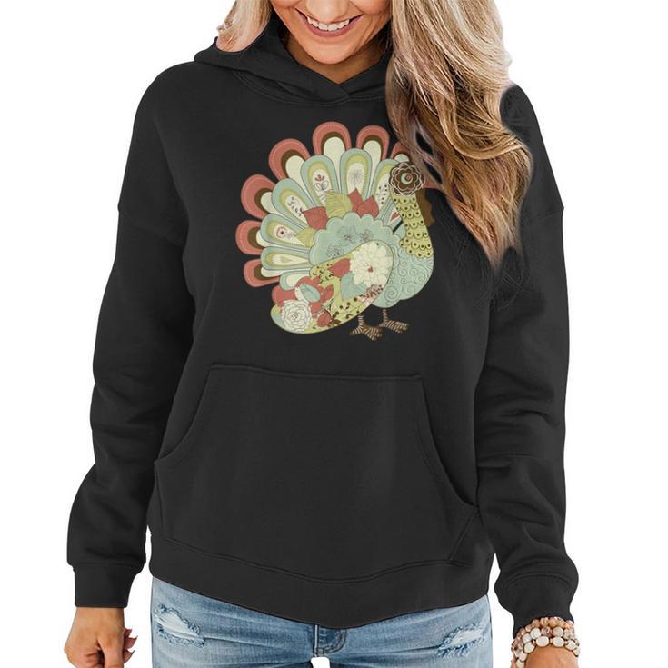 Retro Thanksgiving Turkey Vintage Floral Women Hoodie