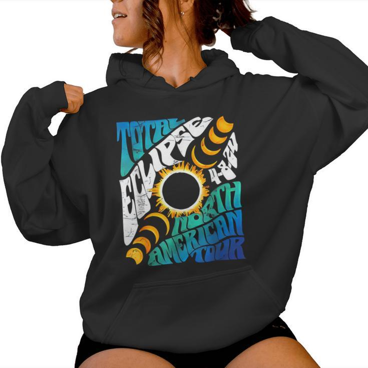 Retro Total Eclipse 2024 Groovy North American Tour Concert Women Hoodie