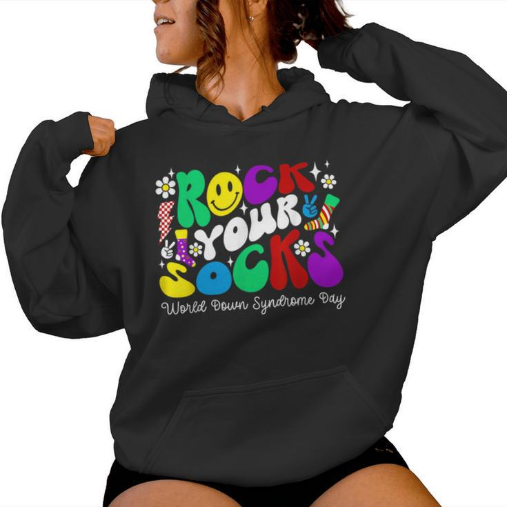 Rock Your Socks Down Syndrome Awareness Day Groovy Wdsd Women Hoodie
