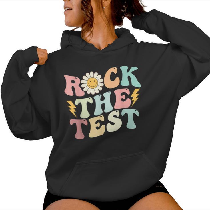 Rock The Test Retro Groovy Teacher Test Day Testing Day Women Hoodie