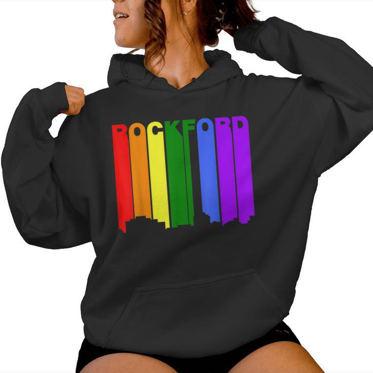 Rockford Illinois Lgbtq Gay Pride Rainbow Skyline Women Hoodie