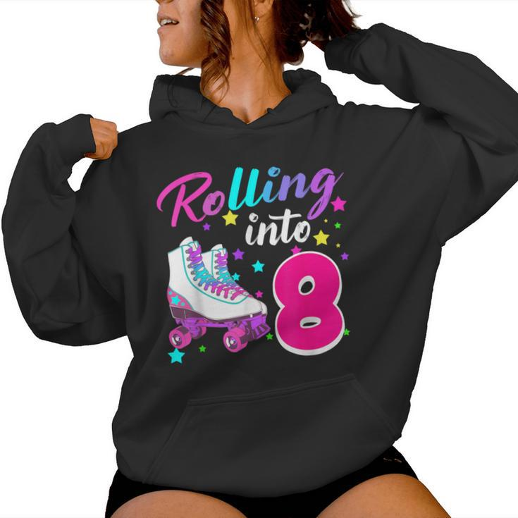 Rollin' Into 8 Roller Skating Rink 8Th Birthday Party Girls Women Hoodie