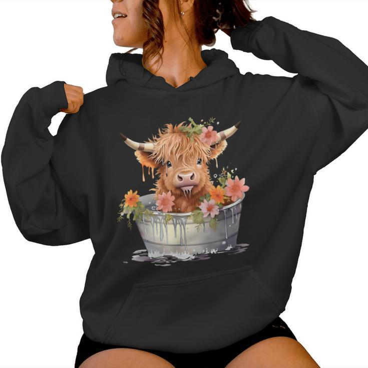 Scottish Baby Highland Cow Cattle Farm Floral Cute Cow Lover Women Hoodie