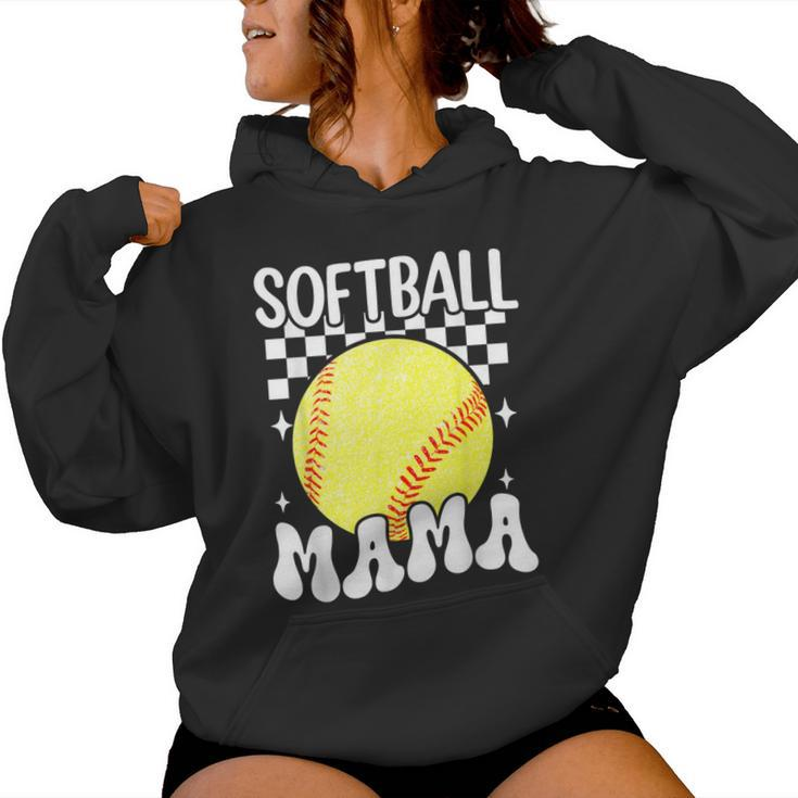 Softball Mama Retro Groovy Baseball Softball Mom Women Hoodie