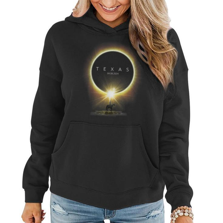 Solar Eclipse 2024 Totality Seen From Texas For Horse Lovers Women Hoodie