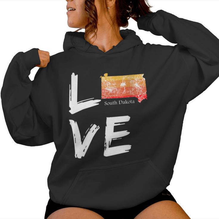 South Dakota Sd Map Souvenir Love Distressed State Women Hoodie