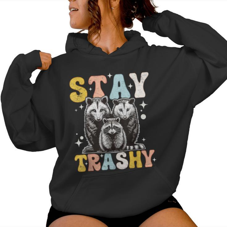 Stay Trashy Raccoon Possum Skunk Groovy Meme Women Hoodie