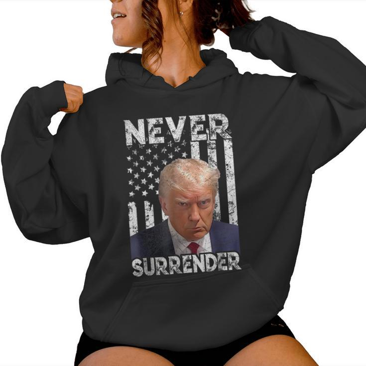 Never Surrender Trump Shot 2024 American Flag Men Women Hoodie