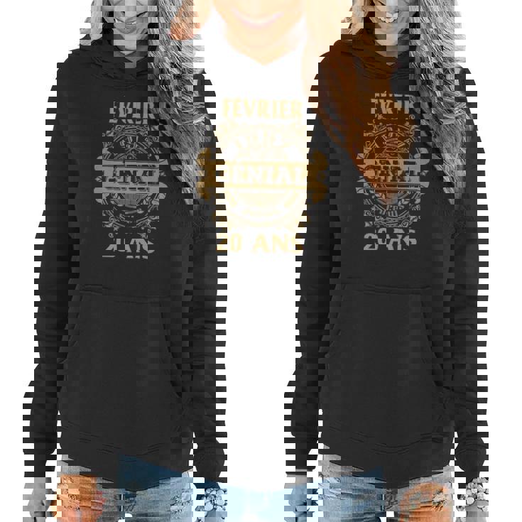 Sweat à capuche femme Noir Février Génial 20 Ans Design Vintage Doré