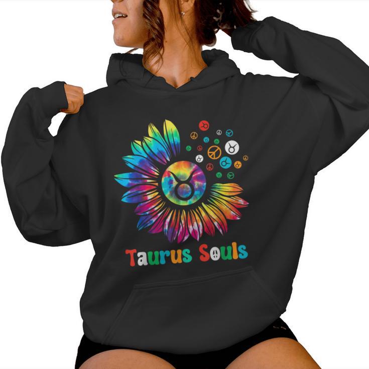 Taurus Souls Zodiac Tie Dye Sunflower Peace Sign Groovy Women Hoodie