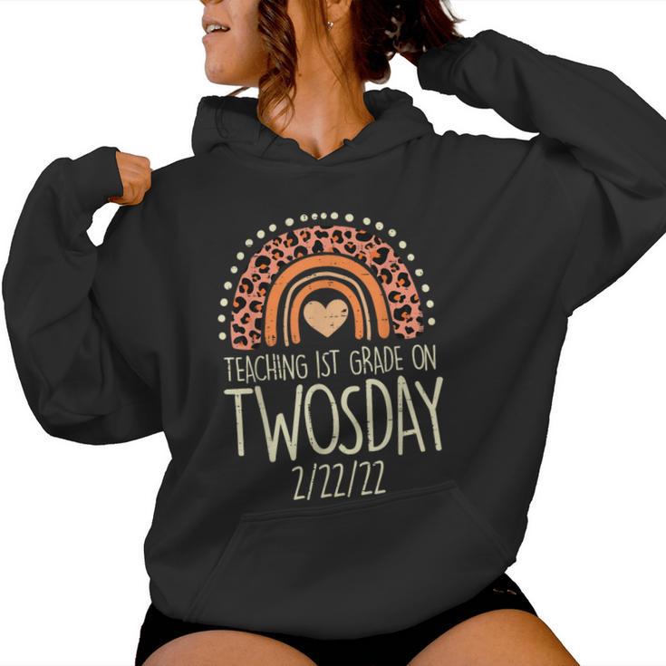 Teaching 1St Grade On Twosday 22222 Twos Day 2022 Teacher Women Hoodie