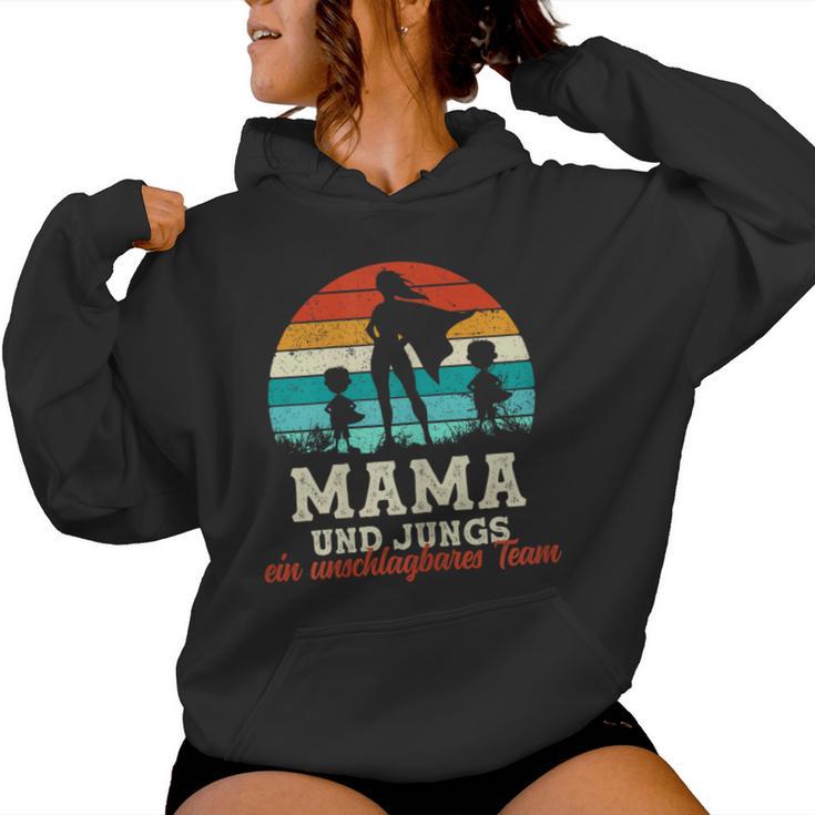 Team Mama Zwei Söhne Superheld Muttertag Stolze Super Mama Kapuzenpullover für Damen