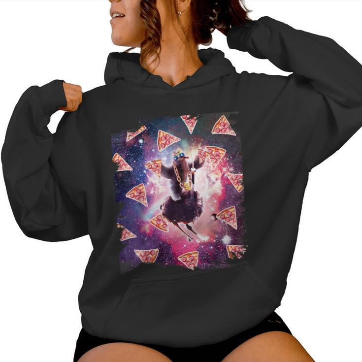 Thug Space Sloth On Ostrich Unicorn Pizza Women Hoodie