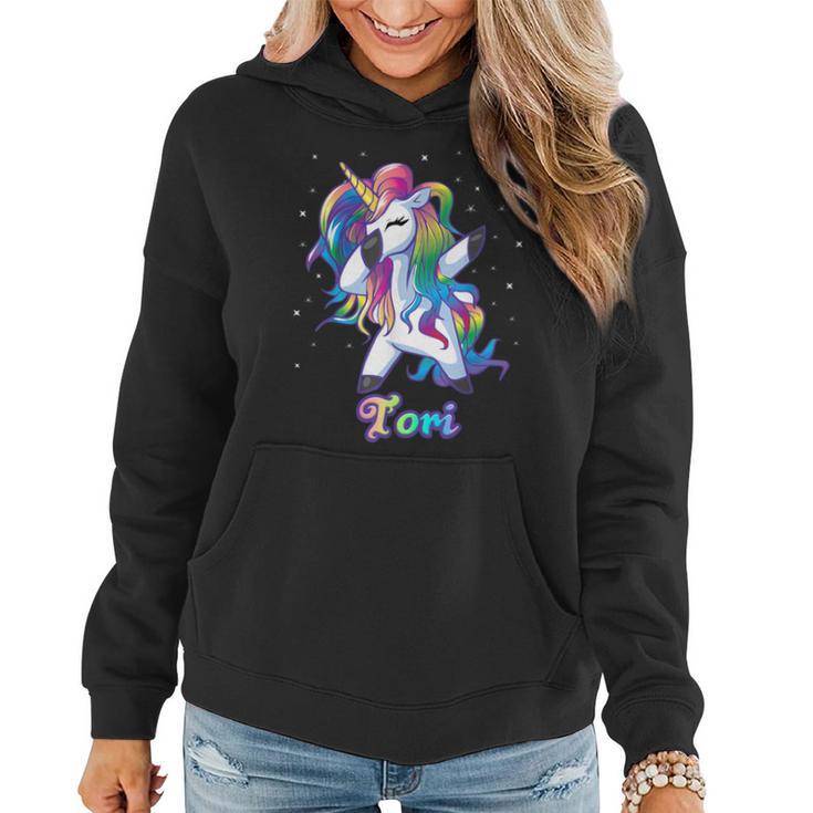 Tori Name Personalized Custom Rainbow Unicorn Dabbing Women Hoodie