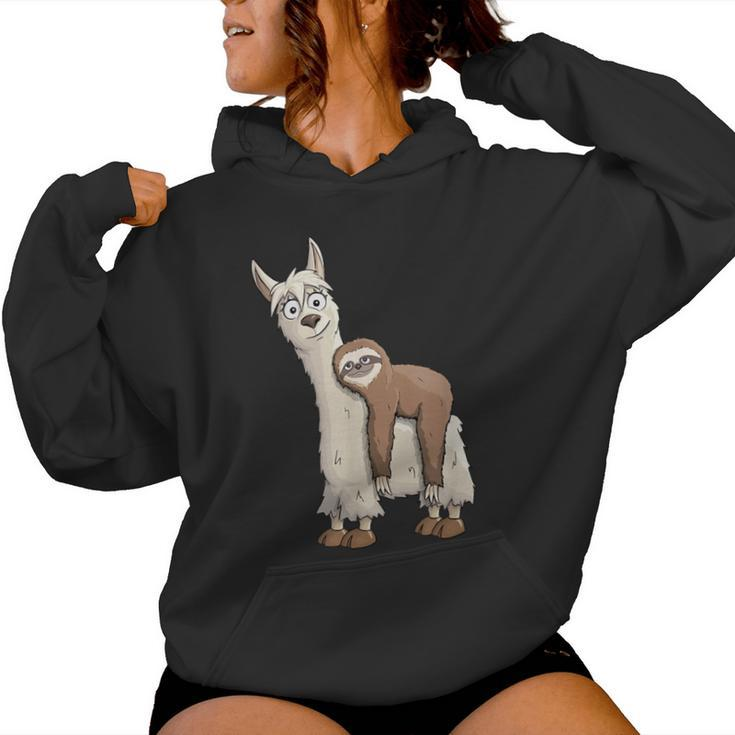 Trendy Funky Cartoon Chill Out Sloth Riding Llama Women Hoodie