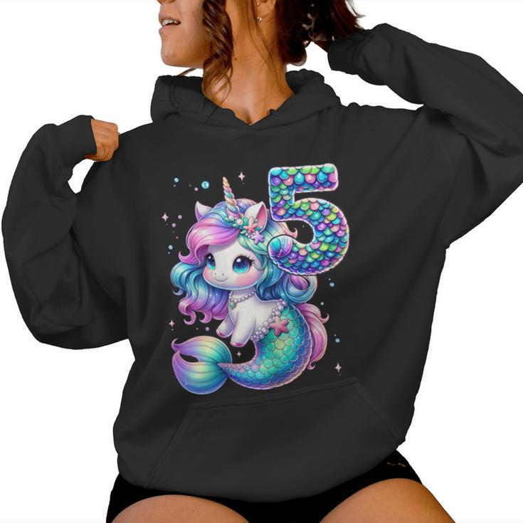 Unicorn Mermaid 5Th Birthday 5 Year Old Party Girls Outfit Women Hoodie