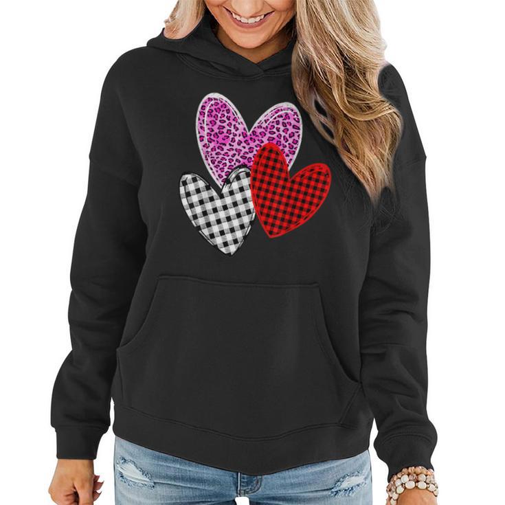 Valentines Day Hearts Leopard Pink Buffalo Plaid Print Women Women Hoodie