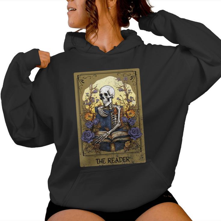 Vintage Floral Tarot Card The Reader Reading Skeleton Nerd Women Hoodie