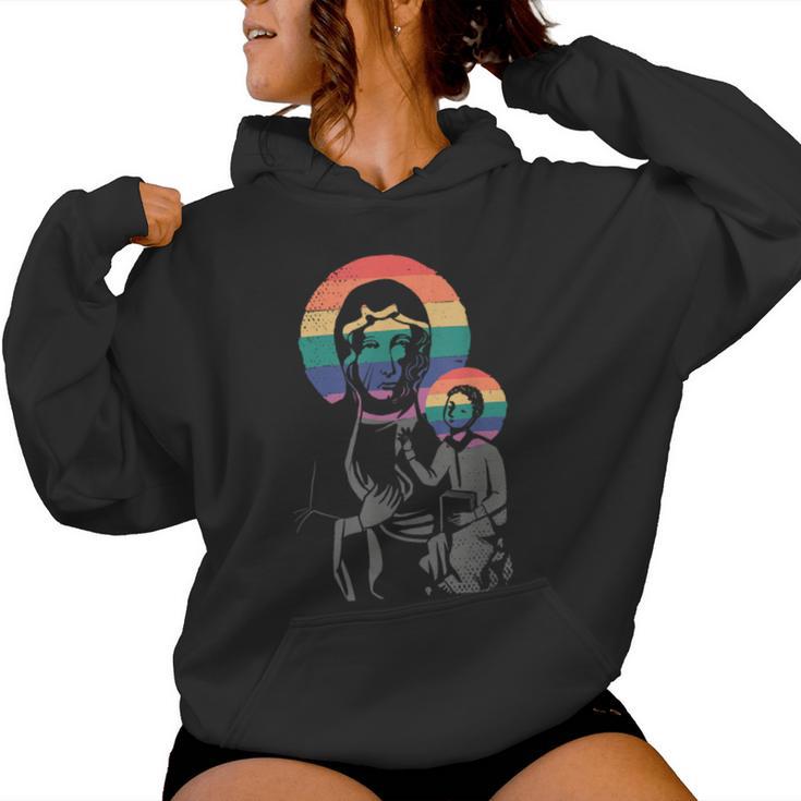 Virgin Mary With Rainbow Lgbtq Style Women Hoodie