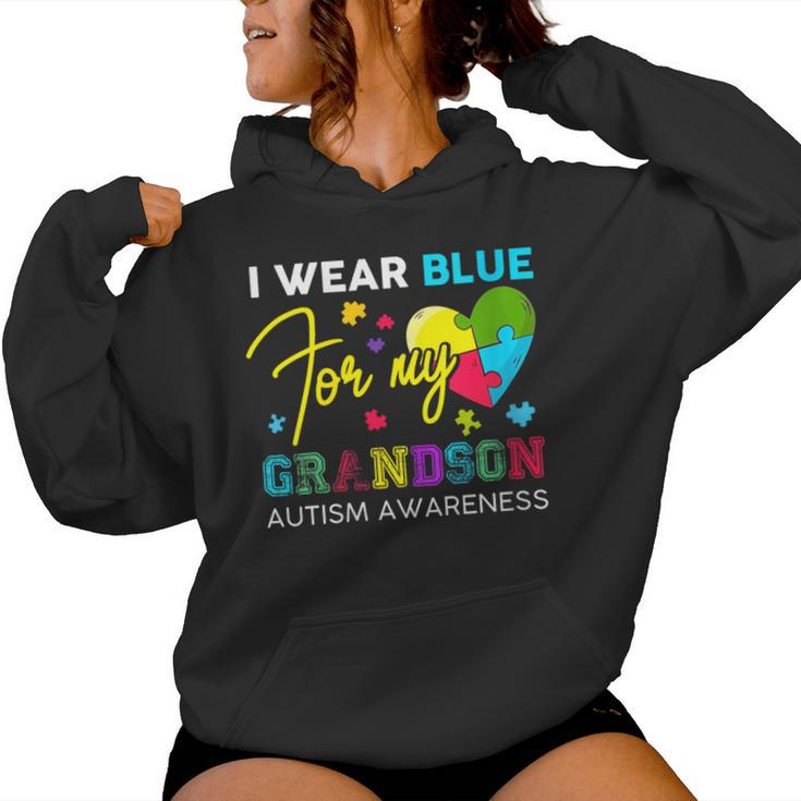 I Wear Blue For My Grandson Autism Awareness Grandma Grandpa Women Hoodie