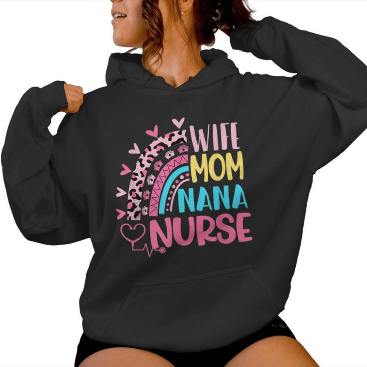 Wife Mom Nana Nurse Nurses Day Leopard Rainbow Women Hoodie