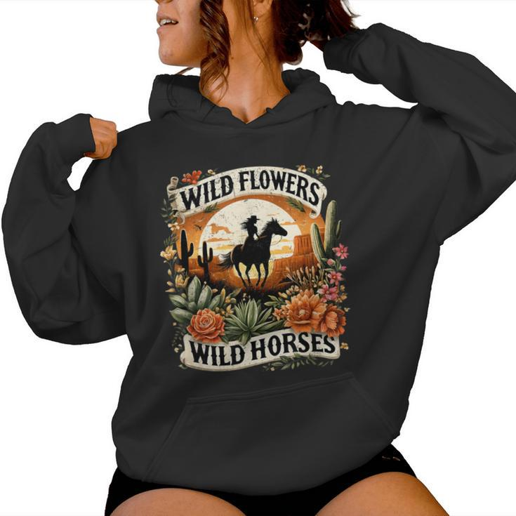 Wild Flowers Wild Horses Southern Cowgirl Riding Horse Women Hoodie