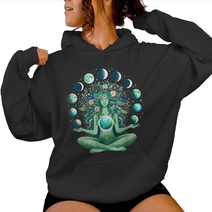 Witchy Nature Goddess Mother Earth Day Moon Phases Aesthetic Women Hoodie