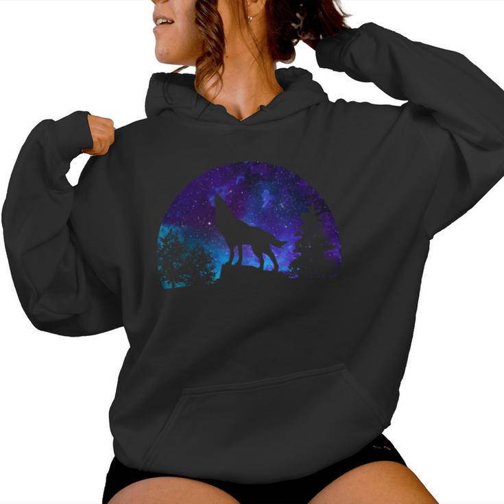 Wolf Howling Moon Love Wolves Cosmic Space Galaxy Girl Women Hoodie