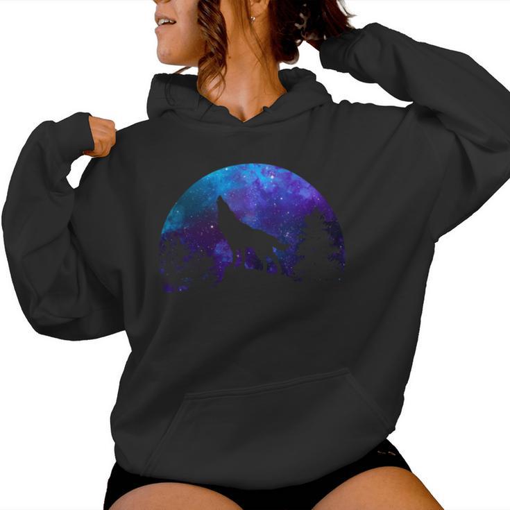 Wolf Howling Moon Love Wolves Cosmic Space Galaxy Men Women Hoodie