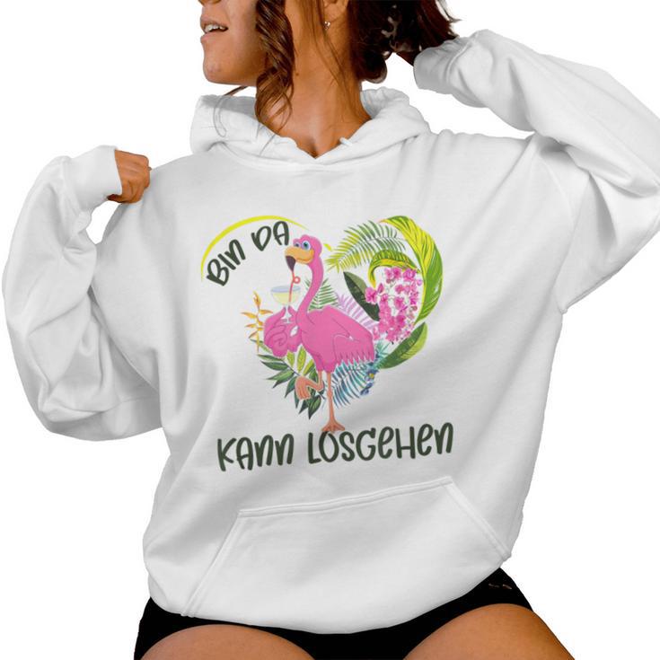 With Bin Da Kann Losgehen Flamingo With Cocktail Champagne Motif Gray Kapuzenpullover für Damen