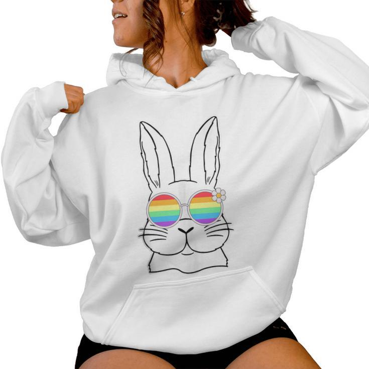 Bunny Gay Pride Lgbtq Bunny Rainbow Sunglasses Happy Easter Women Hoodie